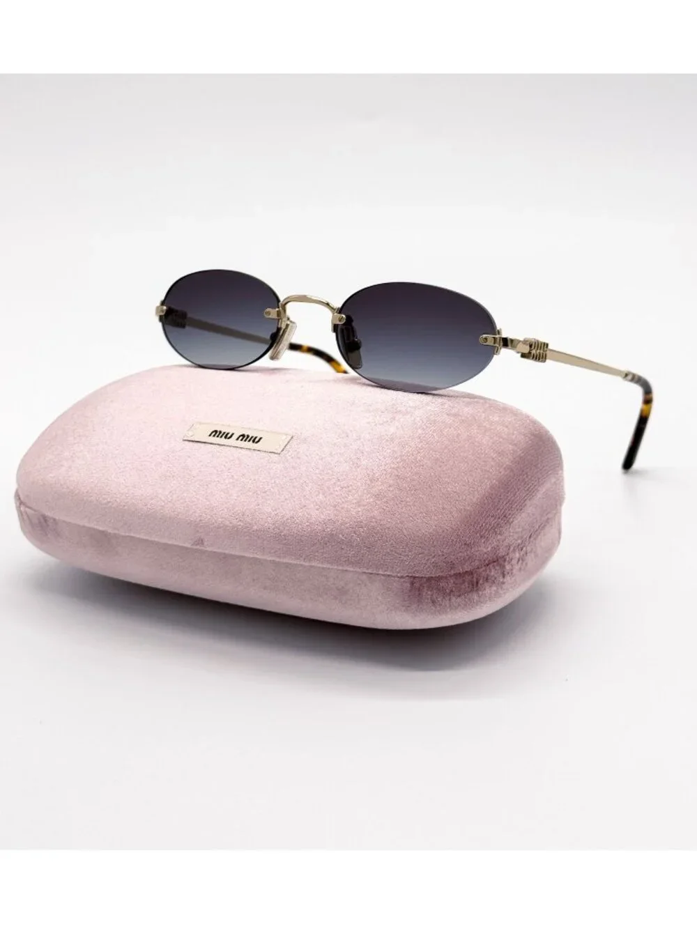 New Miu Miu MU A54S Sunglasses Oval Gray Gold MUA54S ZVN5D1